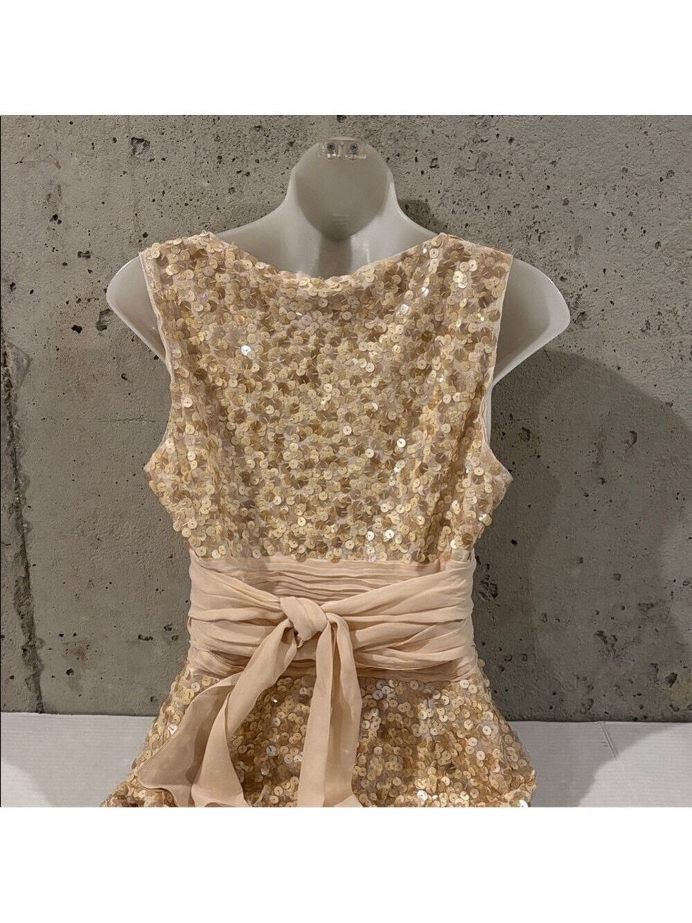 BCBGMaxAzria Sequin Cream and Gold Dress - Size M - Picture 4 of 7
